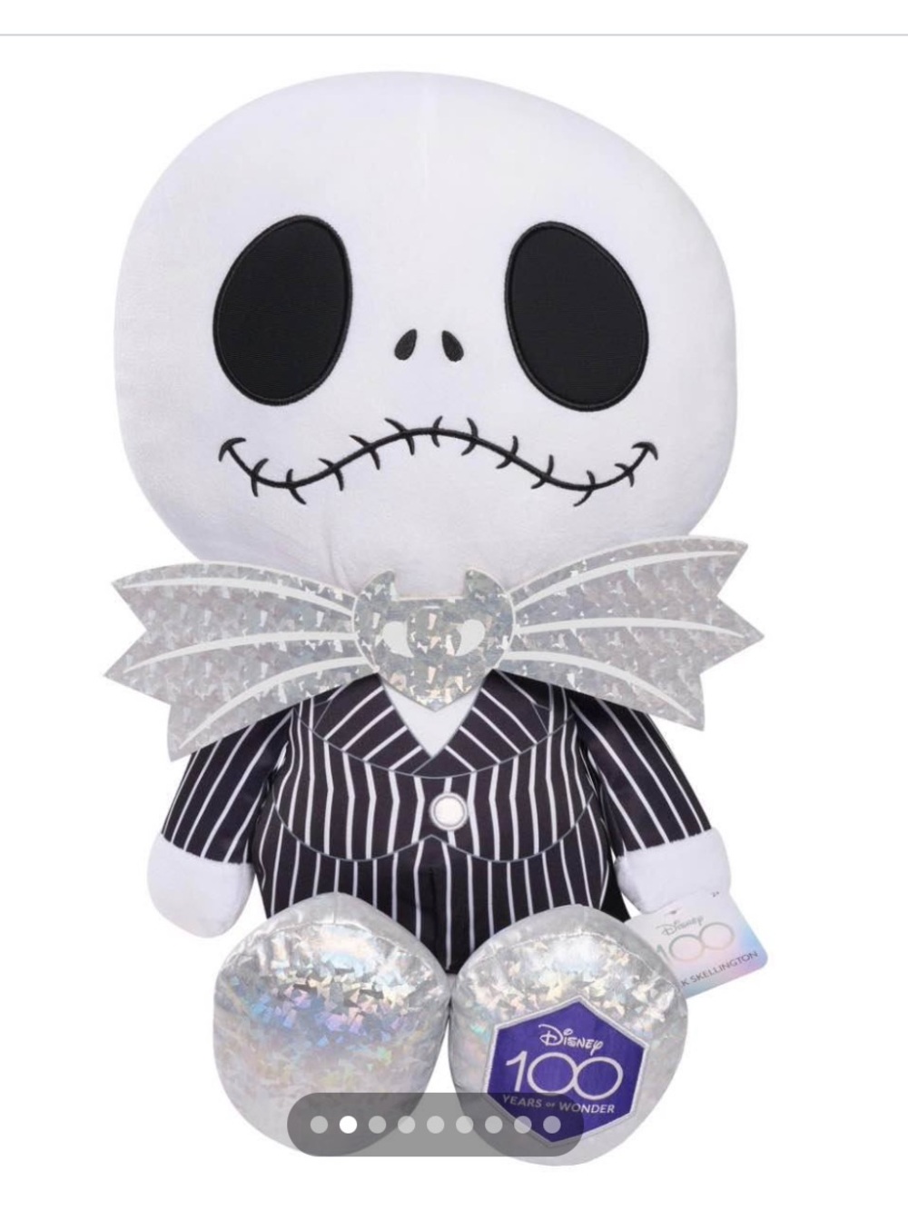 Disney Jack Skellington Plush in White, Black & Silver Holographic Bow